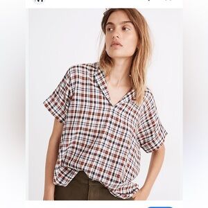 Madewell Hayden Popover Top in Burling Plaid size XL